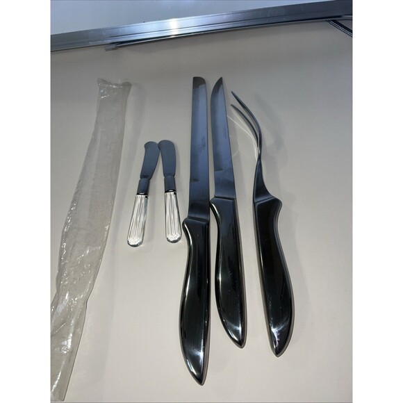 Carving 2 Knives Fork, 2 Spreaders STAINLESS Steel Moben SHEFFIELD ENGLAND 1960s - Picture 1 of 6